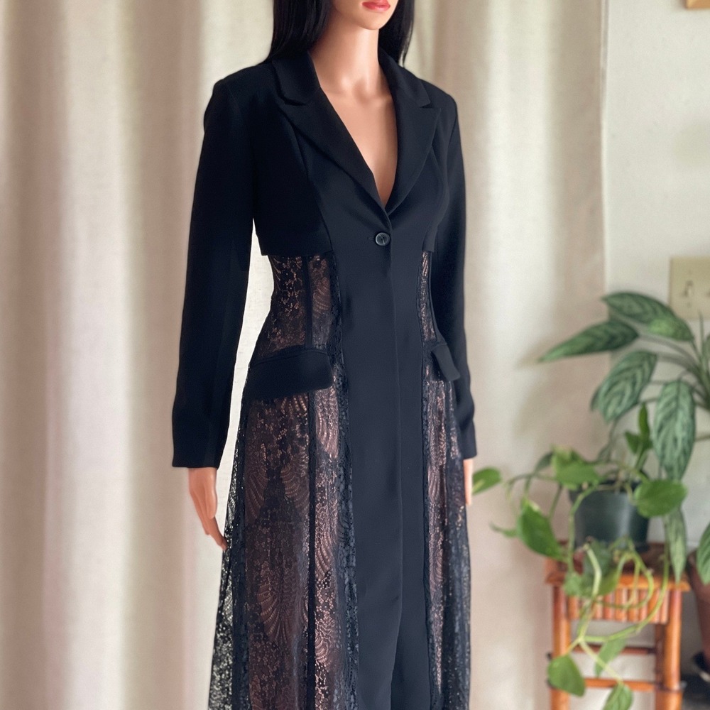 NWOT Anthropologie Black Lace Twofer Blazer Midi Dress Long Sleeve Gothic US 00 - Picture 5 of 13